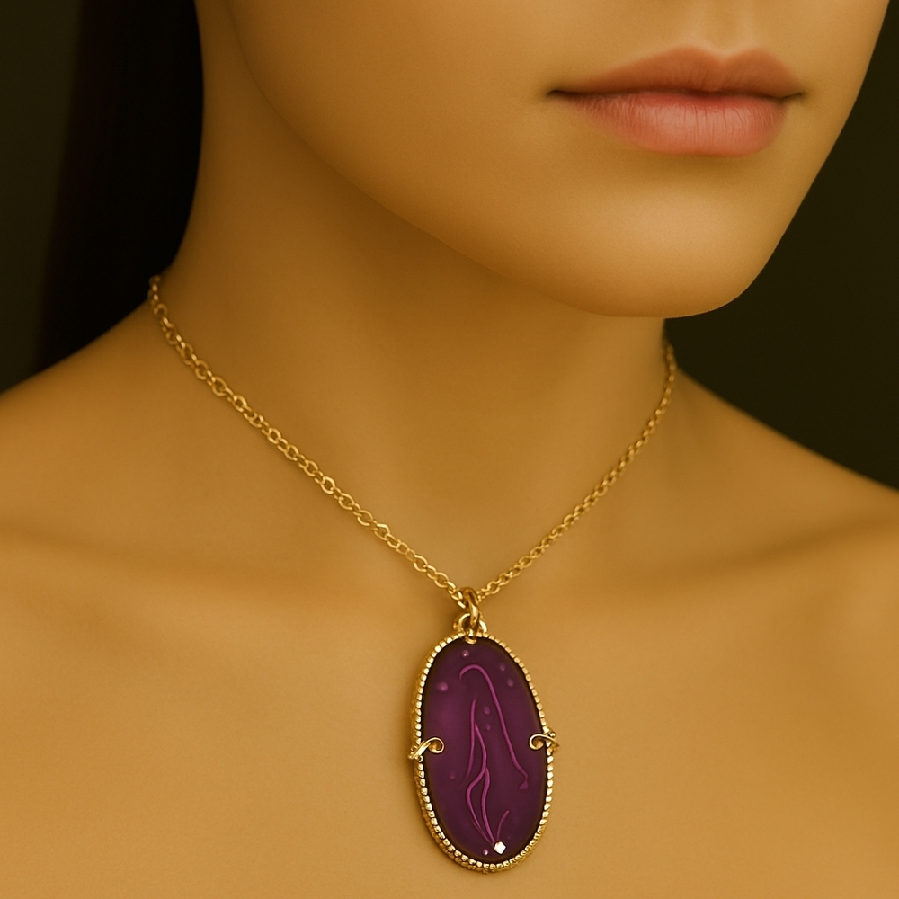 Elegant Gold-Tone Necklace for Women – Dainty Purple Designed Pendant Jewelry